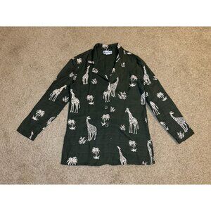 Vintage Womens Giraffes Print Green Button Blazer Shirt Tropical Safari Cruise S
